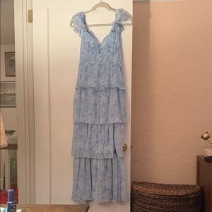 Astr Light Blue Tiered Maxi Dress